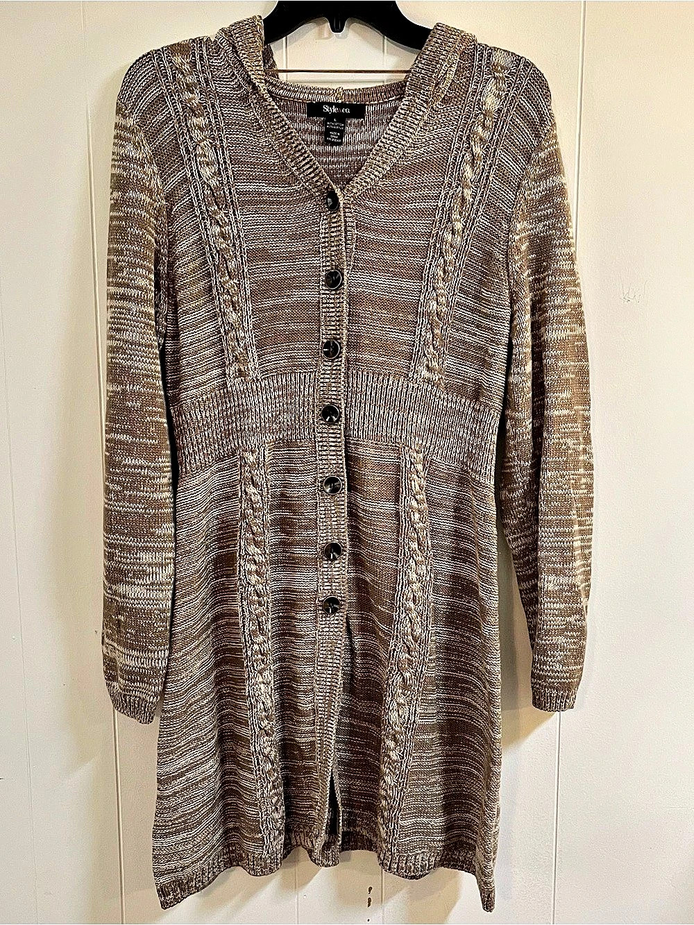 Style&co. Brown & Cream Hooded Cardigan (Large)